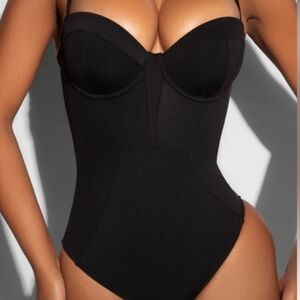 TA3 Snatched Corset Bodysuit Black Lace Up Brazilian Bombshell NWT Size S